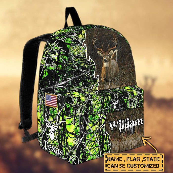 Frenzidea Deer Hunting Name State & Flag Personalized Backpack