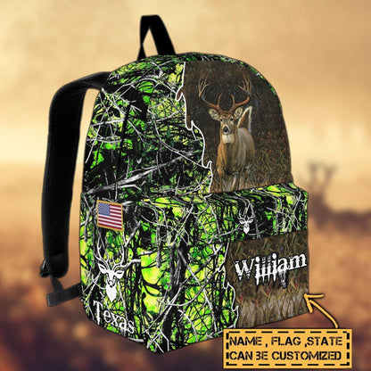 Frenzidea Deer Hunting Name State & Flag Personalized Backpack