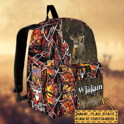 Frenzidea Deer Hunting Name State & Flag Personalized Backpack