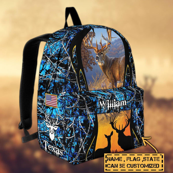 Frenzidea Deer Hunting Name State & Flag Personalized Backpack