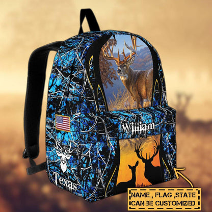 Frenzidea Deer Hunting Name State & Flag Personalized Backpack