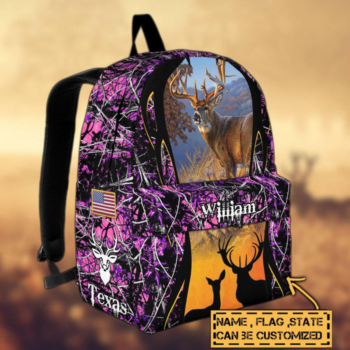 Frenzidea Deer Hunting Name State & Flag Personalized Backpack
