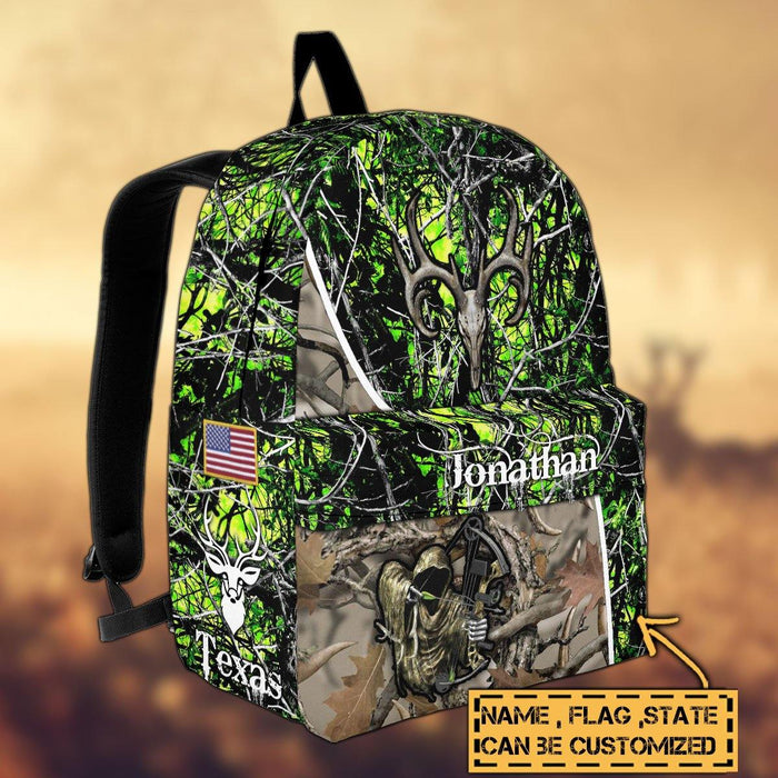 Frenzidea Deer Hunting Name State & Flag Personalized Backpack