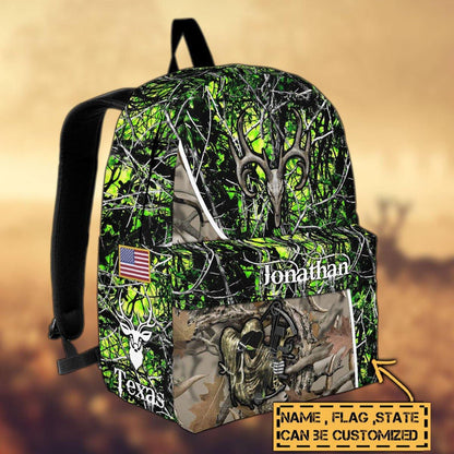 Frenzidea Deer Hunting Name State & Flag Personalized Backpack