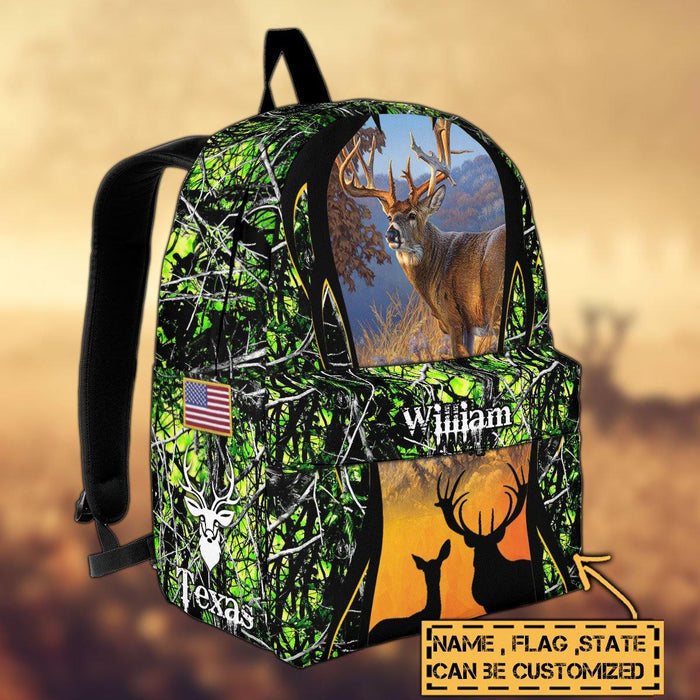 Frenzidea Deer Hunting Name State & Flag Personalized Backpack