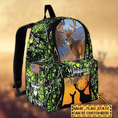 Frenzidea Deer Hunting Name State & Flag Personalized Backpack