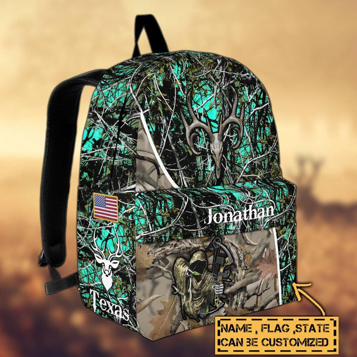 Frenzidea Deer Hunting Name State & Flag Personalized Backpack