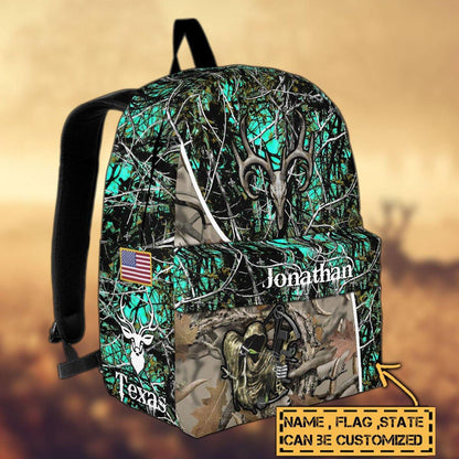 Frenzidea Deer Hunting Name State & Flag Personalized Backpack