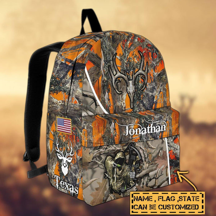 Frenzidea Deer Hunting Name State & Flag Personalized Backpack
