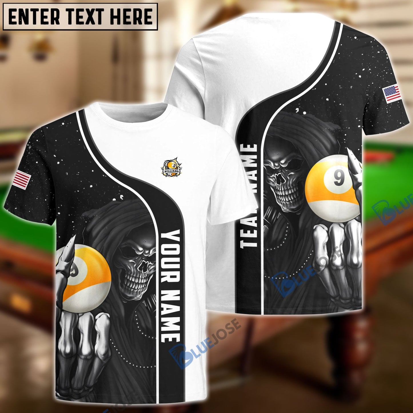 Frenzidea Billiards 9 Ball White Reaper USA Personalized Name, Team Name 3D Shirt