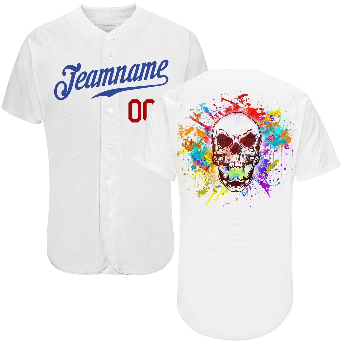 Frenzidea Custom White Royal-Red Authentic Skull Fashion Baseball Jersey