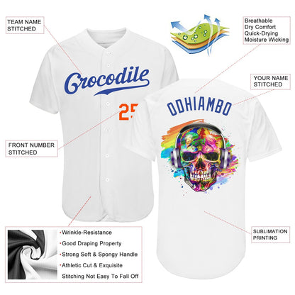 Frenzidea Custom White Royal-Orange Skull Fashion Baseball Jersey