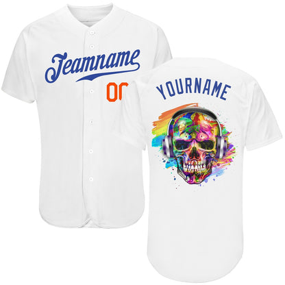 Frenzidea Custom White Royal-Orange Skull Fashion Baseball Jersey