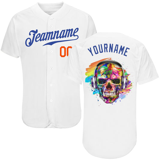 Frenzidea Custom White Royal-Orange Skull Fashion Baseball Jersey