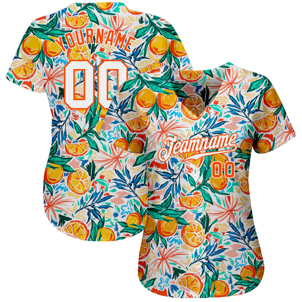 Frenzidea Custom White White-Orange 3D Pattern Design Fruits Authentic Baseball Jersey