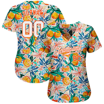 Frenzidea Custom White White-Orange 3D Pattern Design Fruits Authentic Baseball Jersey