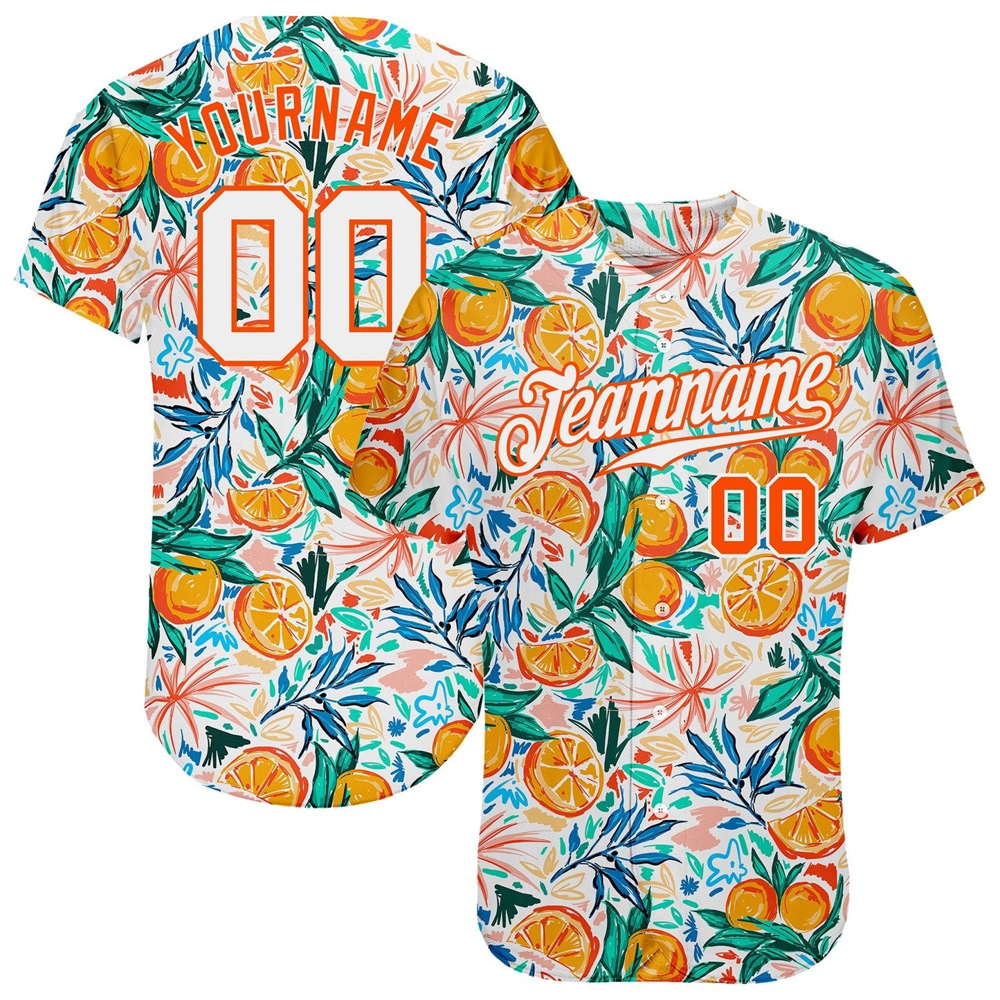 Frenzidea Custom White White-Orange 3D Pattern Design Fruits Authentic Baseball Jersey