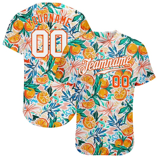 Frenzidea Custom White White-Orange 3D Pattern Design Fruits Authentic Baseball Jersey