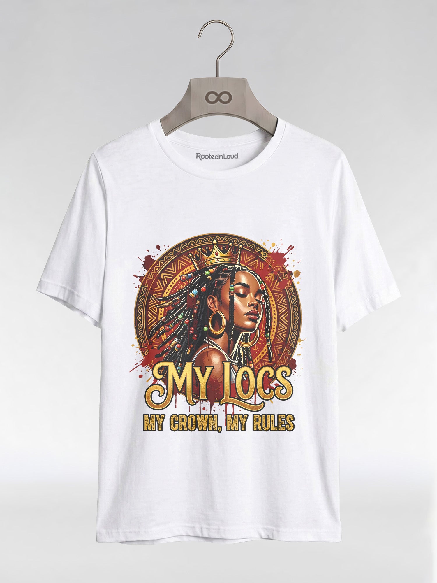 My Locs My Crown: Regal Black Queen Graphic T-Shirt - RootednLoud