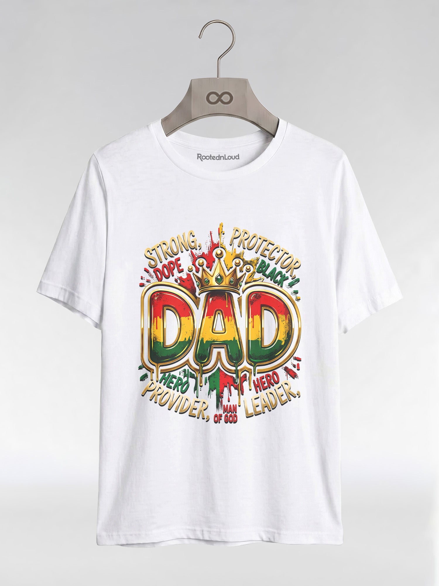 Black Dad Strong Protector Leader Crown Graphic T-Shirt - RootednLoud