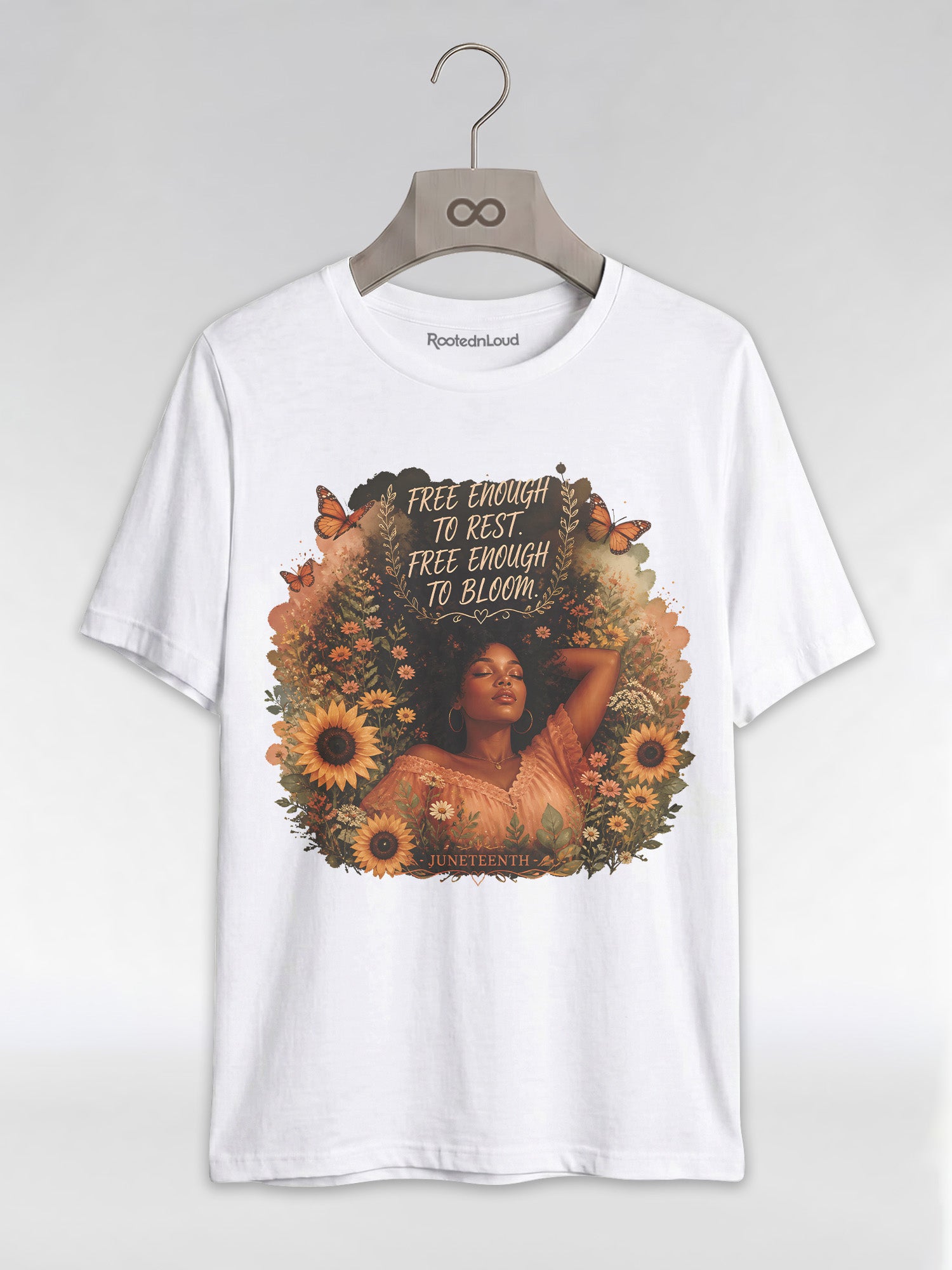 Free Enough To Rest: Juneteenth Floral Melanin Queen Graphic T-Shirt - RootednLoud