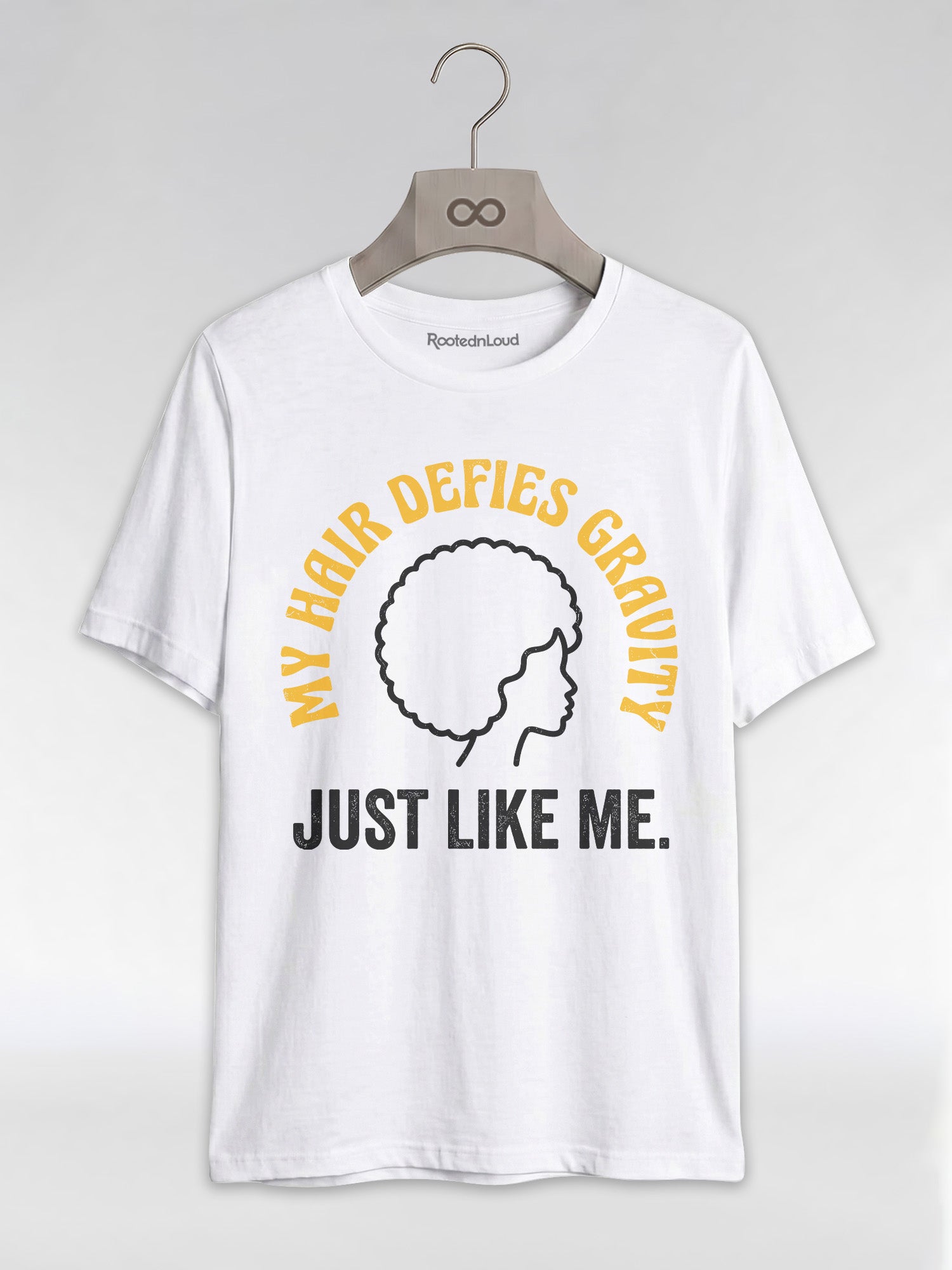 My Hair Defies Gravity Just Like Me: Black Girl Magic Afro Graphic T-Shirt - RootednLoud