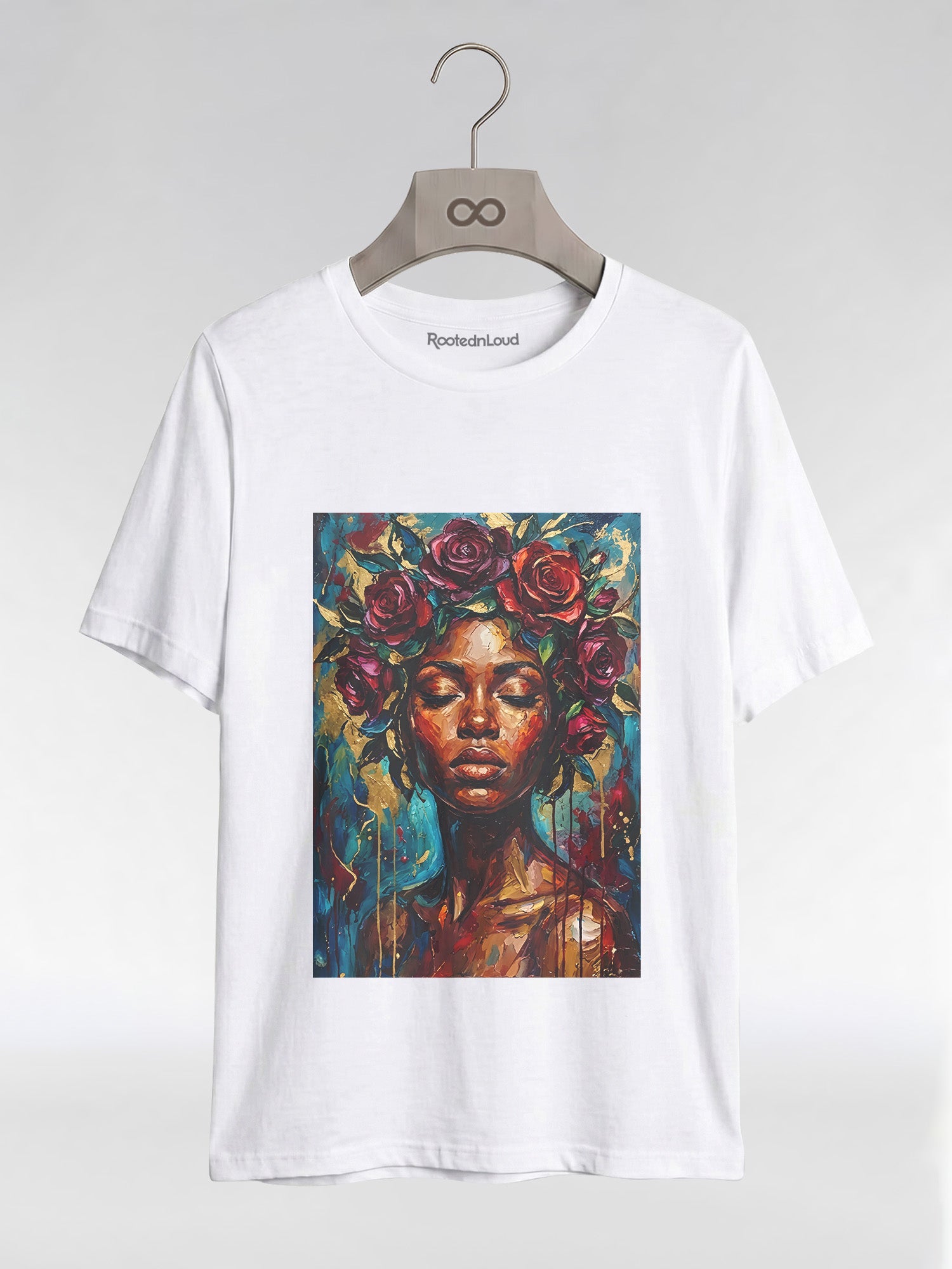 Painted Queen: Oil Painting Floral Black Woman Graphic T-Shirt - RootednLoud