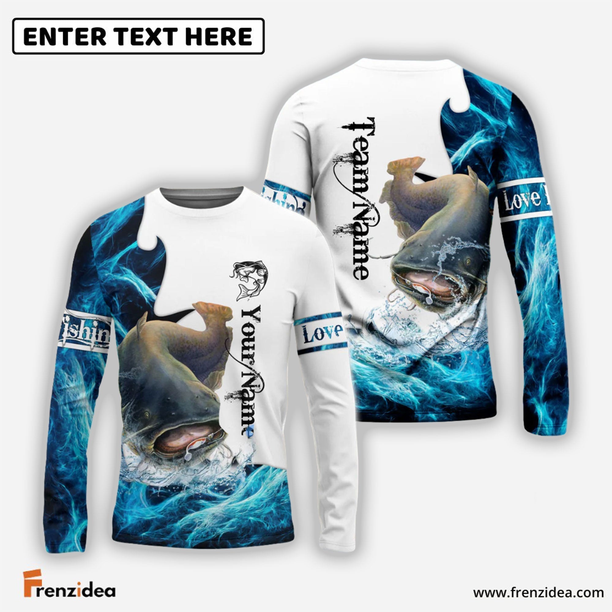 Frenzidea Customize Name, Team Name Catfish Fishing Water & White 3D Shirts