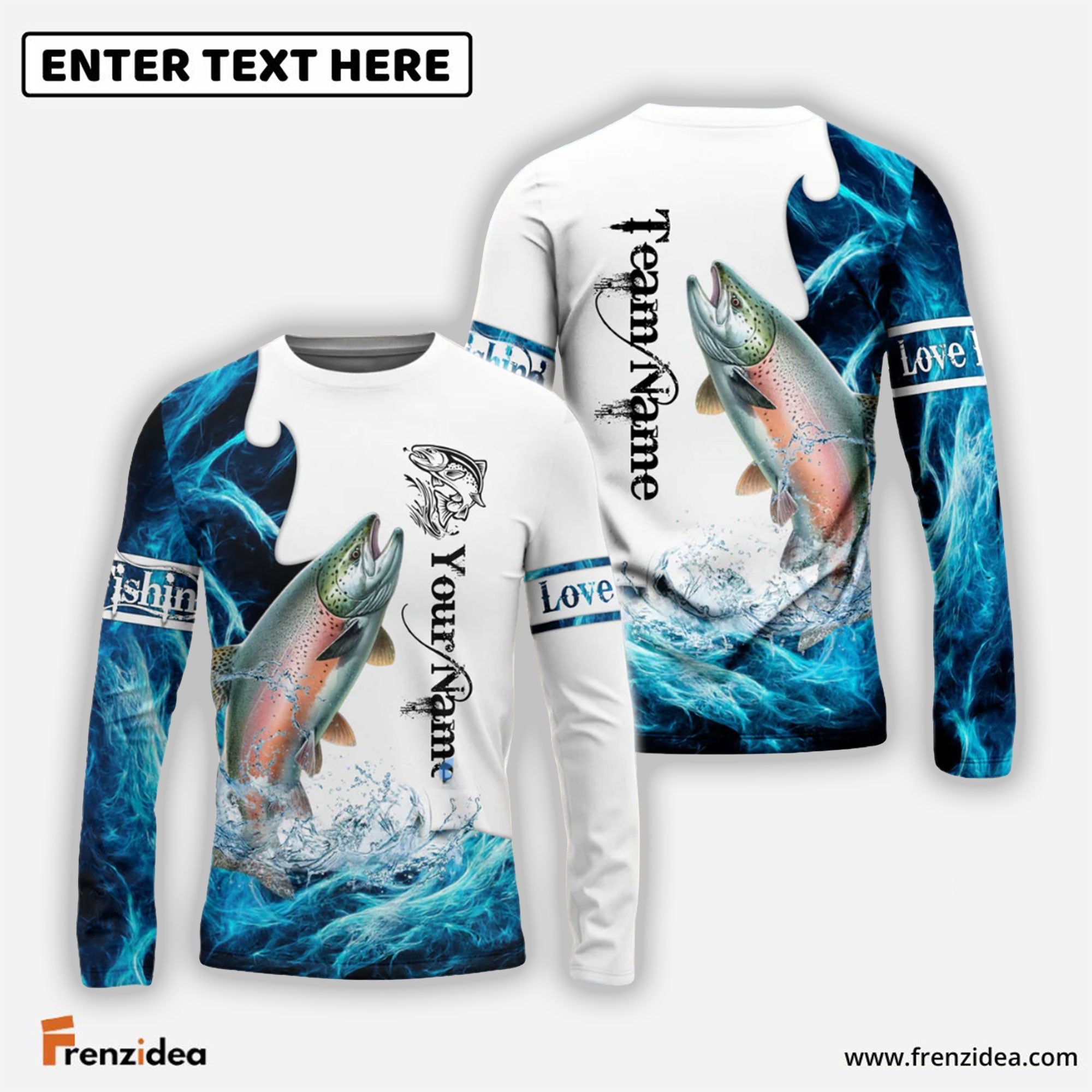 Frenzidea Customize Name, Team Name Salmon Fishing Water & White 3D Shirts