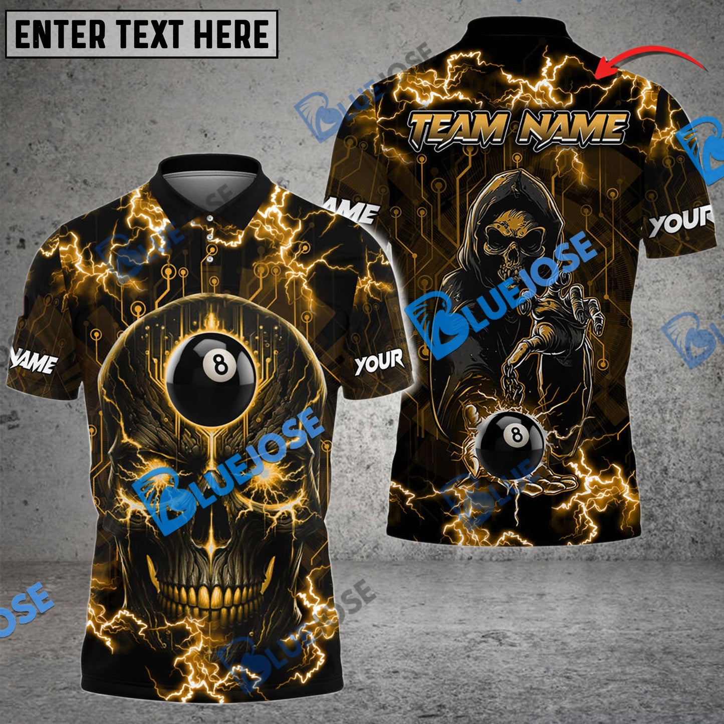 Frenzidea Billiards Ball 8 Skull Thunder Personalized Name, Team Name Unisex Shirt ( 6 Colors )