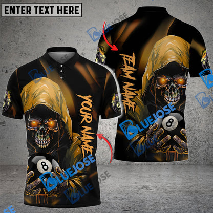 Frenzidea Billiards Ball 8 Grim Reaper Skull Personalized Name, Team Name Unisex Shirt ( 6 Colors )