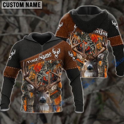 Frenzidea Customized Name Deer Hunting Orange Leather Pattern 3D Shirts