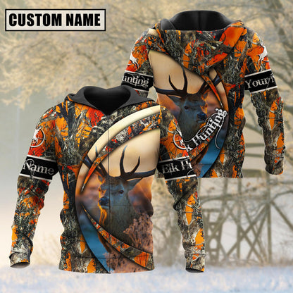 frenzidea Custom Name Hunting Elk Camo US Flag 3D Shirt