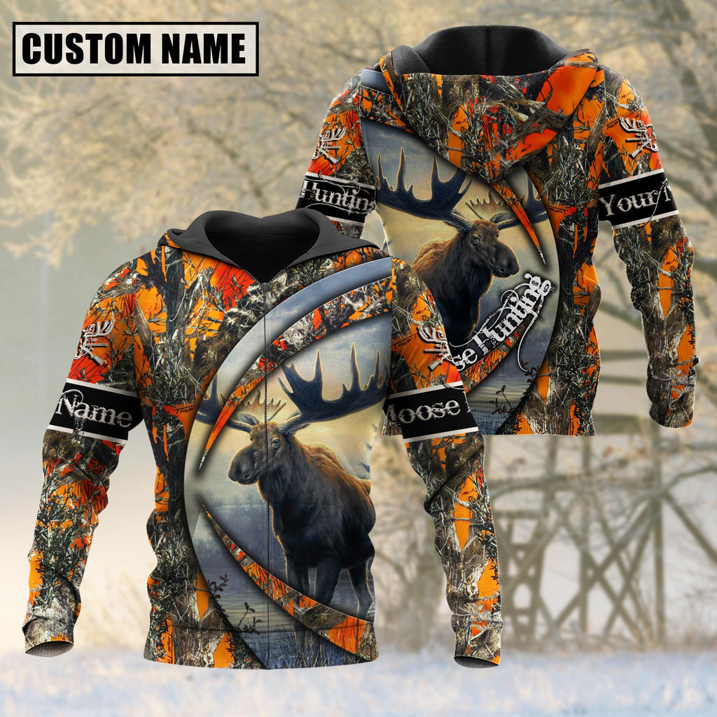 frenzidea Custom Name Hunting Moose Camo US Flag 3D Shirt