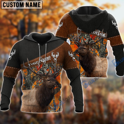 Frenzidea Customized Name Elk Hunting Orange Leather Pattern 3D Shirts